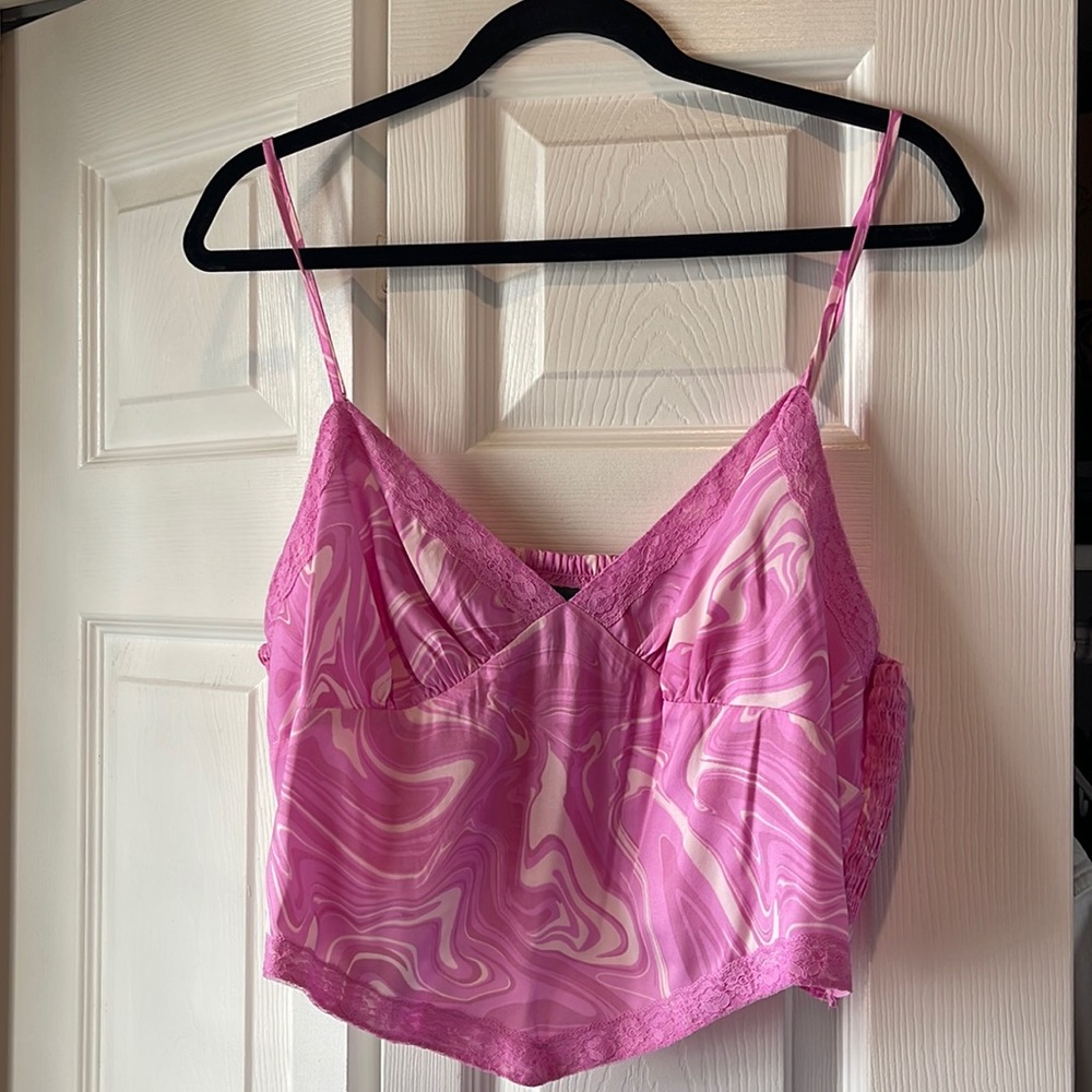 pink pattern crop top